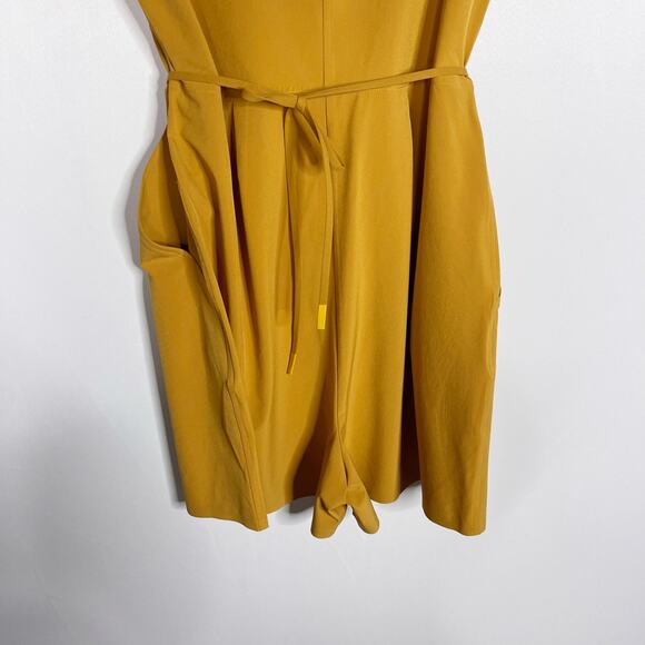Athleta S Yellow Tuscan Gold Marlow Romper Featherweight Stretch Woven Faux Wrap - Picture 7 of 12